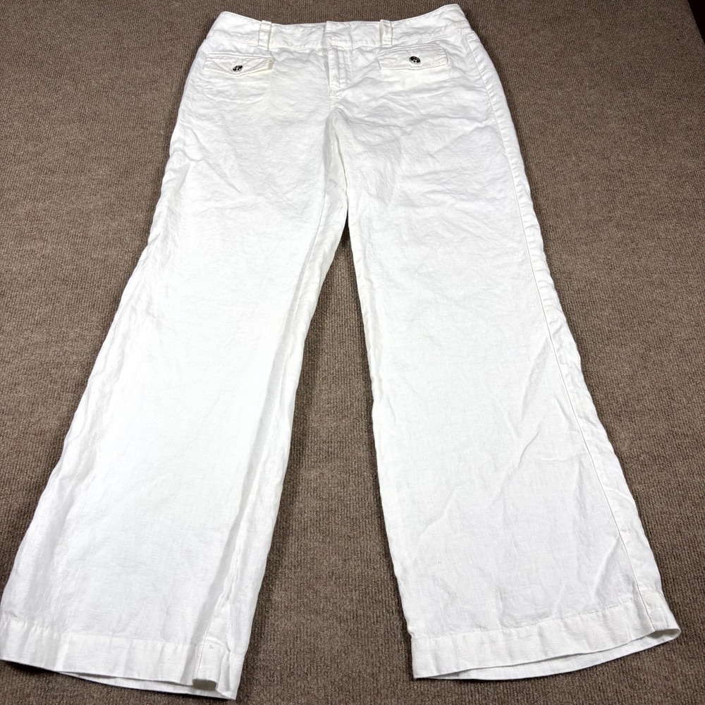 INC International Concepts Pants Women 10 White Linen Wide Leg Resortwear Casual